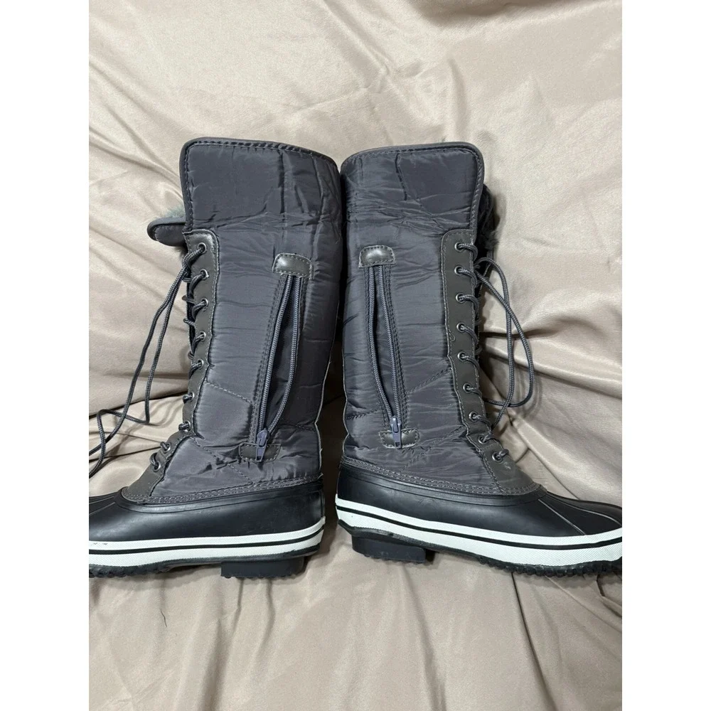 NORD TRAIL EMMA RUBBER BOOTS 6M‎ CHARCOAL  FAUX FUR THINSULATE Snow Warmth